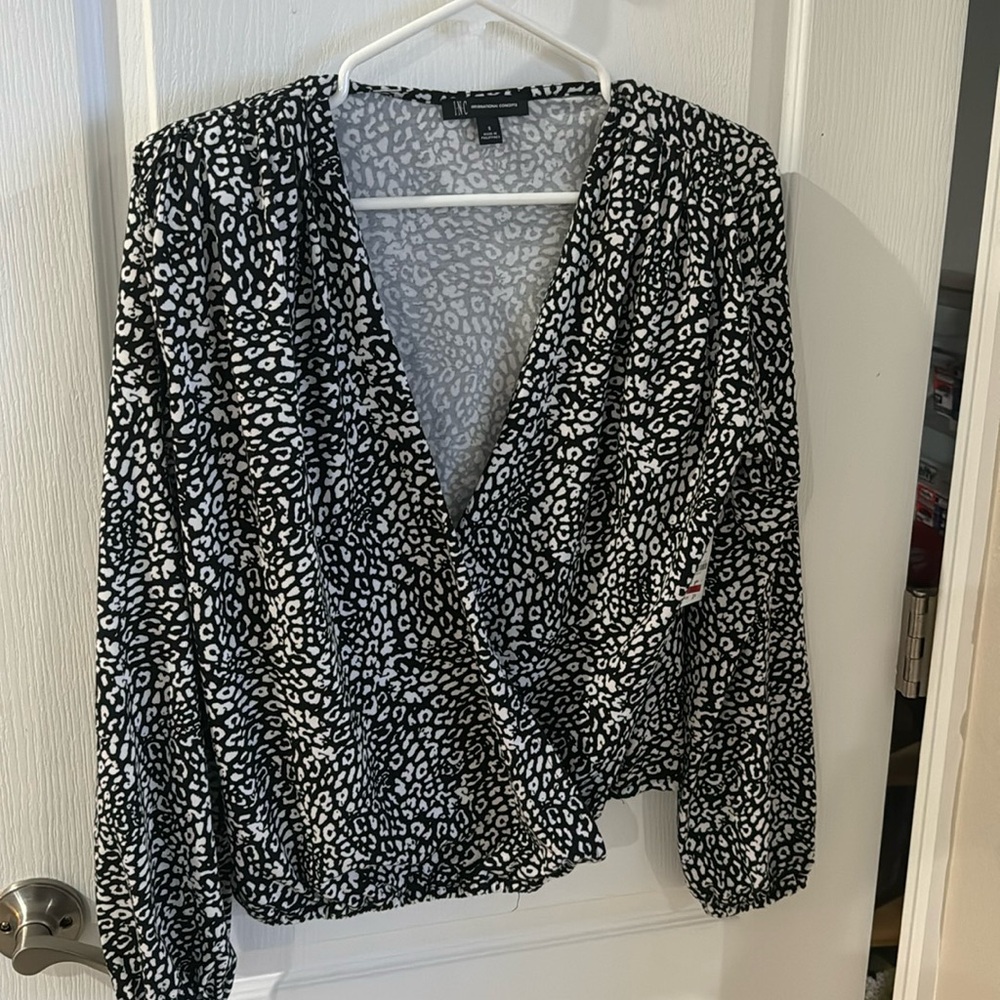 INC Black White Cheetah Crossover Blouse. Never worn! Size small.
